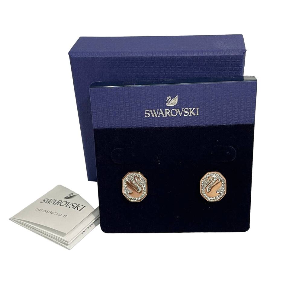 Swarovski  Ladies Signum Rose Gold Tone Plated Crystal Stud Earrings New